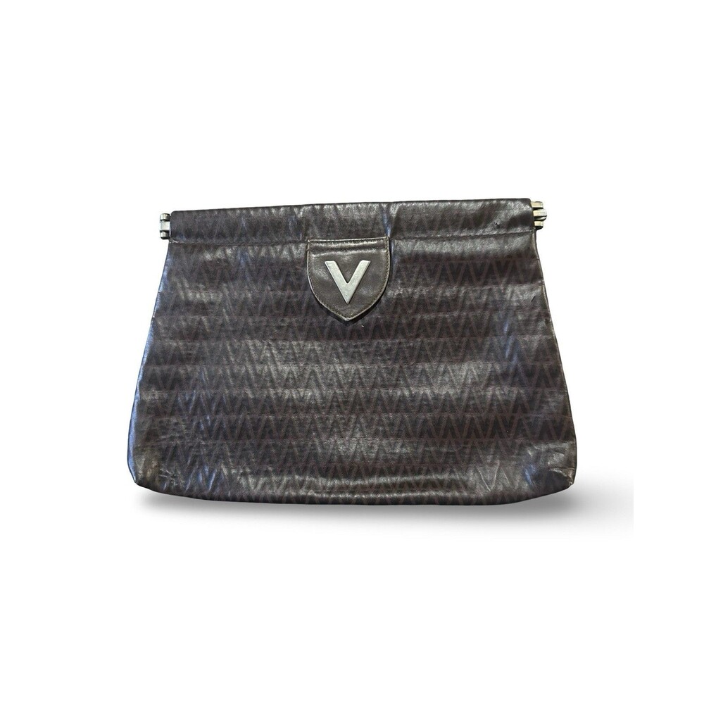 Mario Valentino Vintage V-Mark Leather Clutch Bag Brown/Gold Unisex